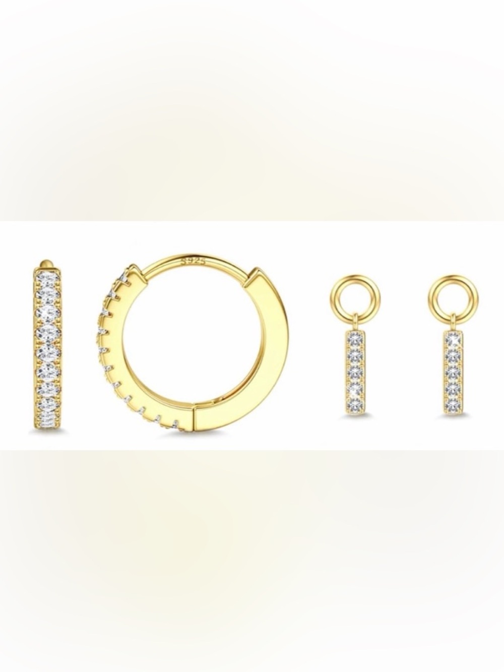 #155 Sterling Silver Gold plated Gold CZ Hoop and Dangle Earring Set